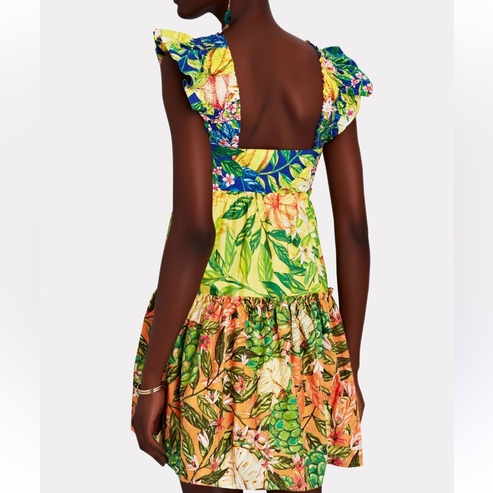 FARM RIO Caipirinha Tiered Printed Ruffle Sleeve Tropical Cotton Mini Dress NWT - Picture 3 of 16